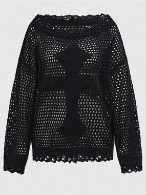 Distressed Goth Punk Grunge Cross Crochet Knit Sweater 🕷️